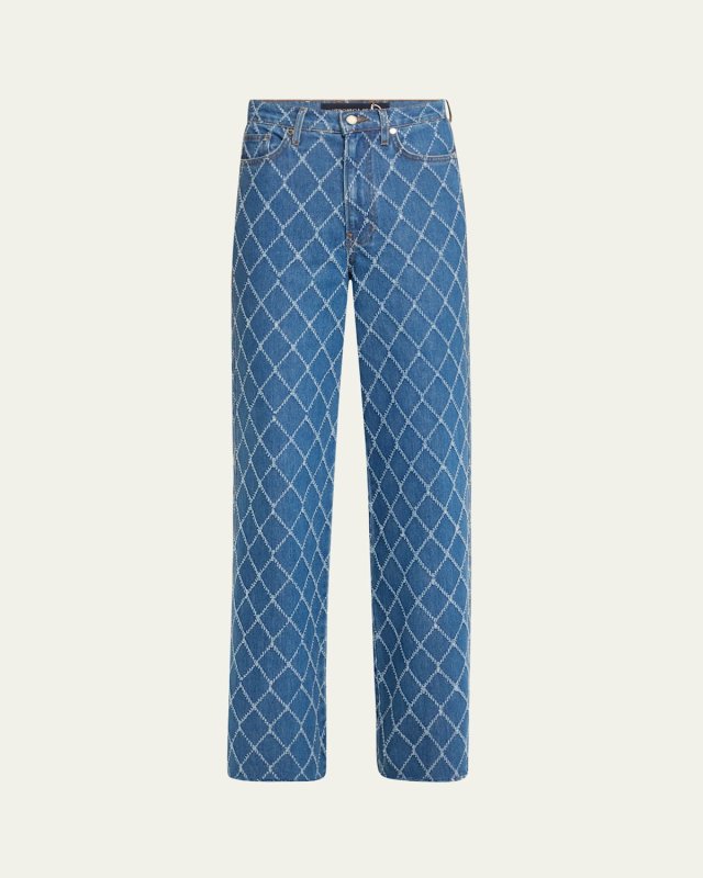 Taylor Diamond-Print High-Rise Wide-Leg Jeans